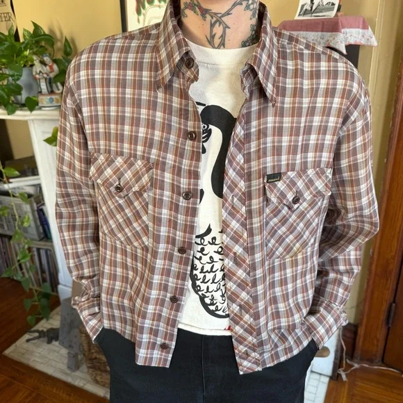 💀 SOLD 💀 Vintage 70s Cropped Boxy Plaid Semi-Sheer Western by Maverick ~ Size M - Picture 4 of 9